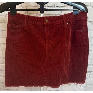 Blue Spice Burgundy Corduroy‎ Mini Skirt Raw Hem Red Size 9